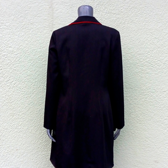 I.N. SAN FRANCISCO LADIES BLACK/RED TRIM UNLINED LIGHT OVERCOAT (HONG KONG) - Picture 13 of 17